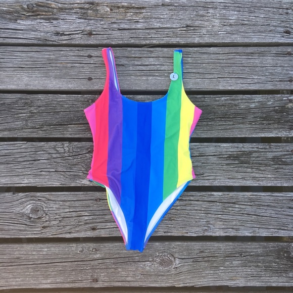 Stripe scoop rainbow one piece L Forever 21 - Picture 2 of 8